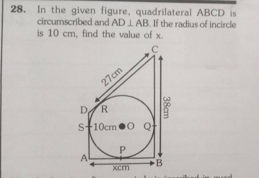 28 In The Given Figure Quadrilateral Abcd Is Circumscribed And Ad⊥ab I 8984