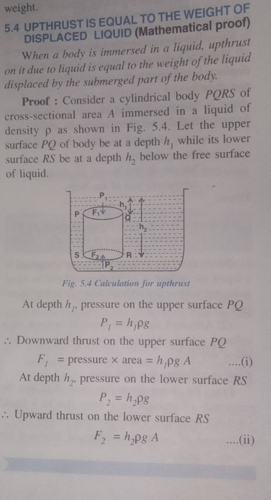 5 4 upthrust is equal to the weight of displaced liquid mathematical pro 