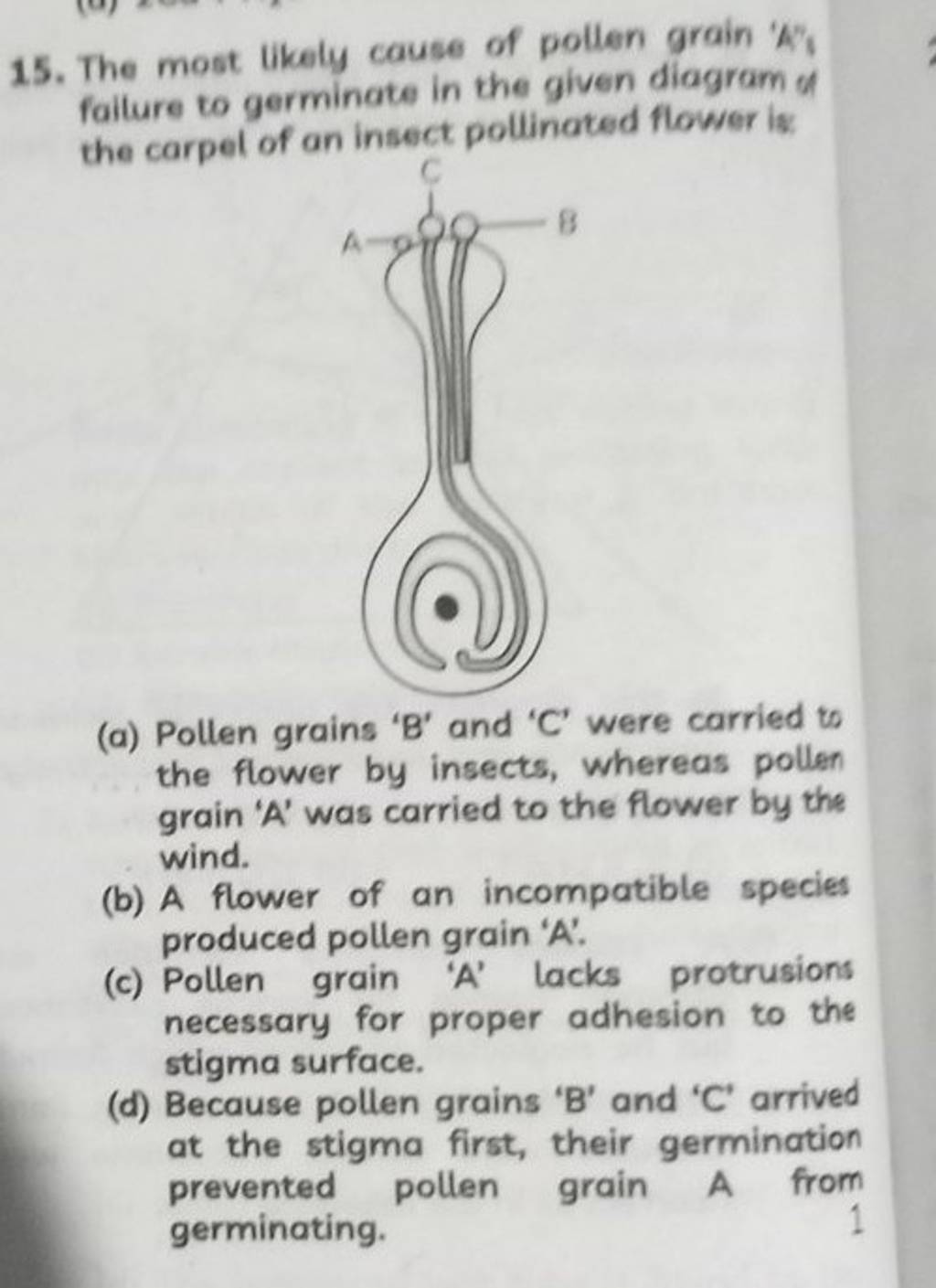 the-most-likely-cause-of-pollen-grain-c-failure-to-germinate-in-the-g