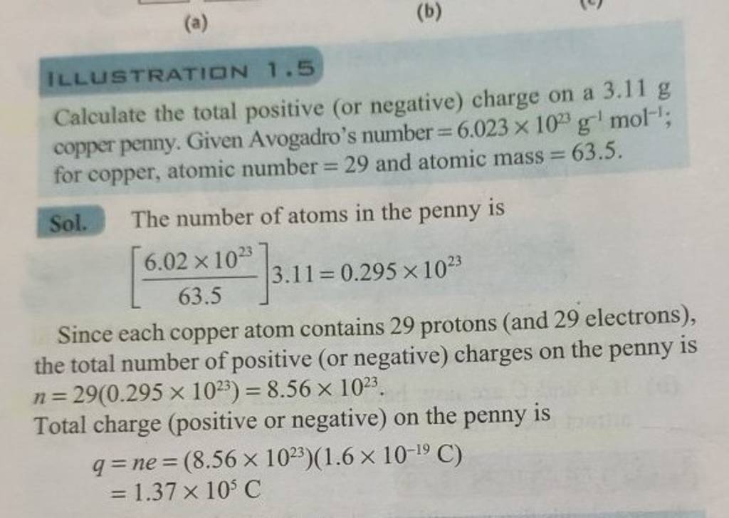 Calculate the total positive (or negative) charge on a 3.11 g copper penn..