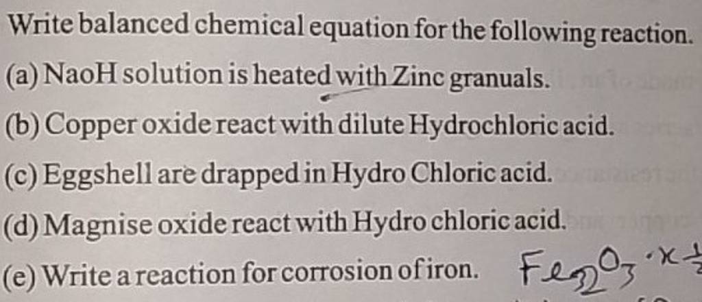 Write Balanced Chemical Equation For The Following Reaction Filo 7524