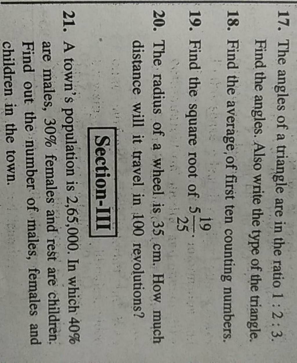 17. The angles of a triangle are in the ratio 123. Find the angles. Als..