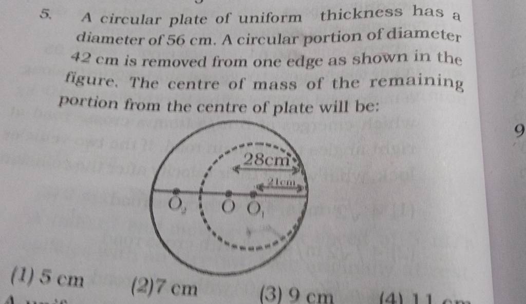 5. A circular plate of uniform thickness has a diameter of 56 cm. A circu..