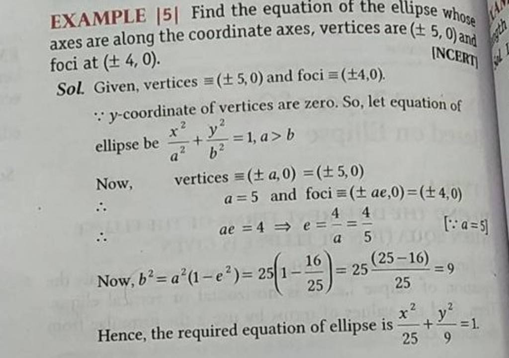 EXAMPLE |5| Find the equation of the ellipse whose axes are along the 