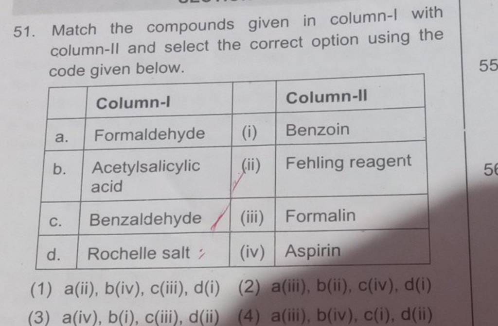 51. Match The Compounds Given In Column-l With Column-II And Select The C..