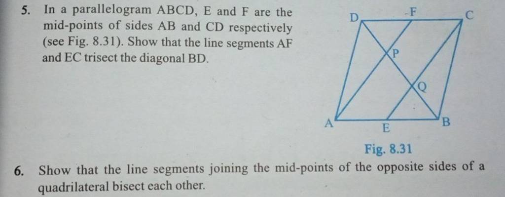 5 In A Parallelogram Abcde And F Are The Mid Points Of Sides Ab And Cd 2931