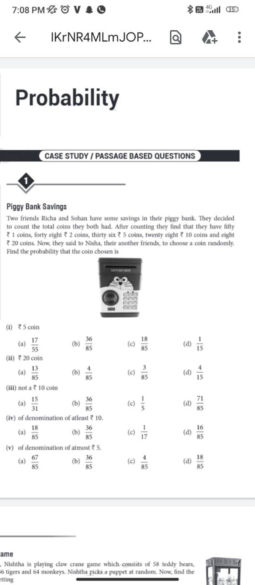 case study question on probability