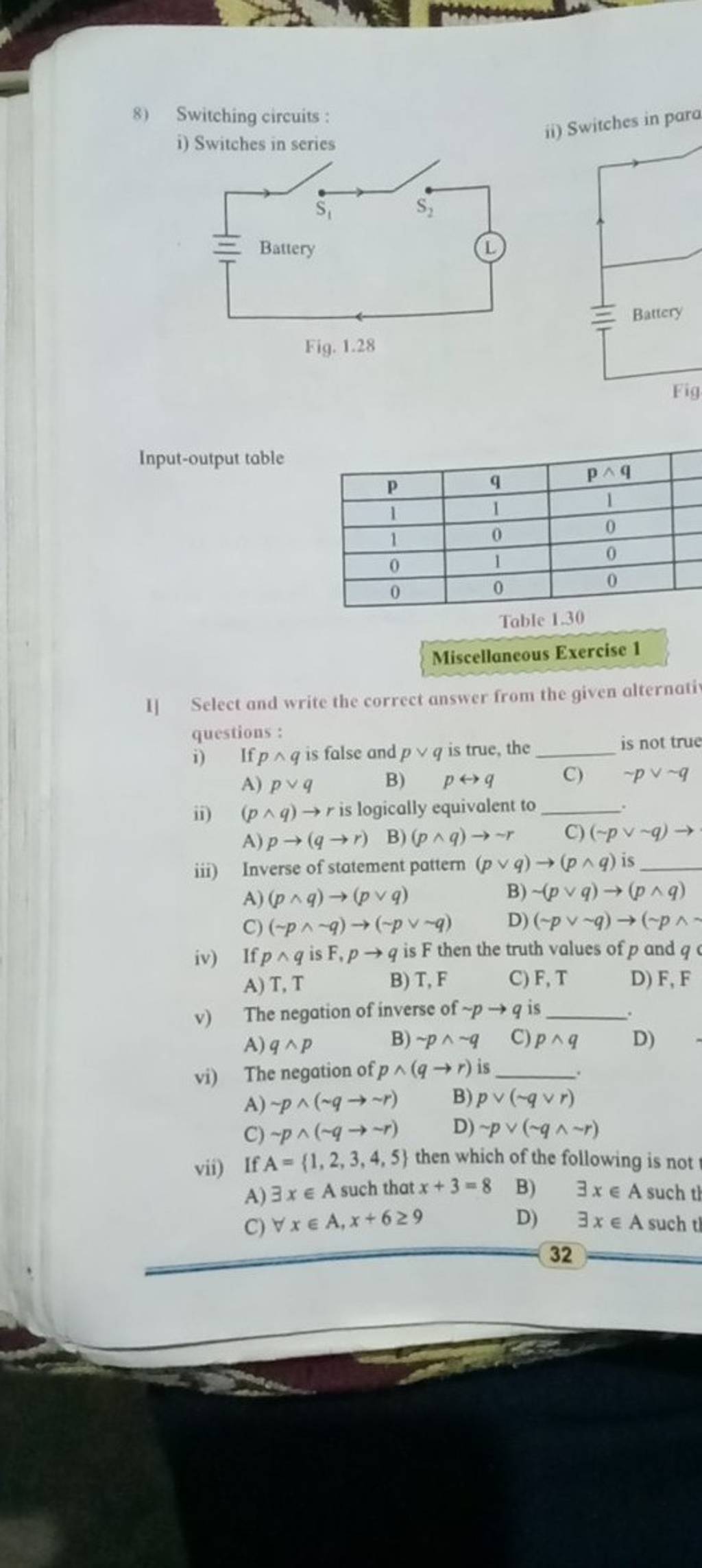 Switching circuits i) Switches in series ii) Switches in para Inputout..