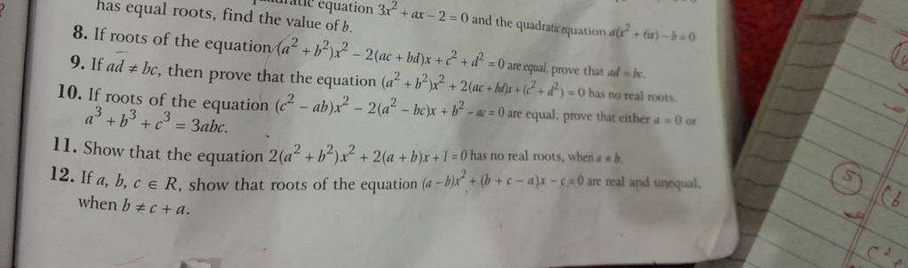 has-equal-roots-find-the-value-of-b-3x2-ax-2-0-and-the-quadraticequatio