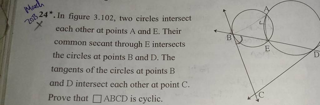 v24∗. In figure 3.102, two circles intersect each other at points A and E..