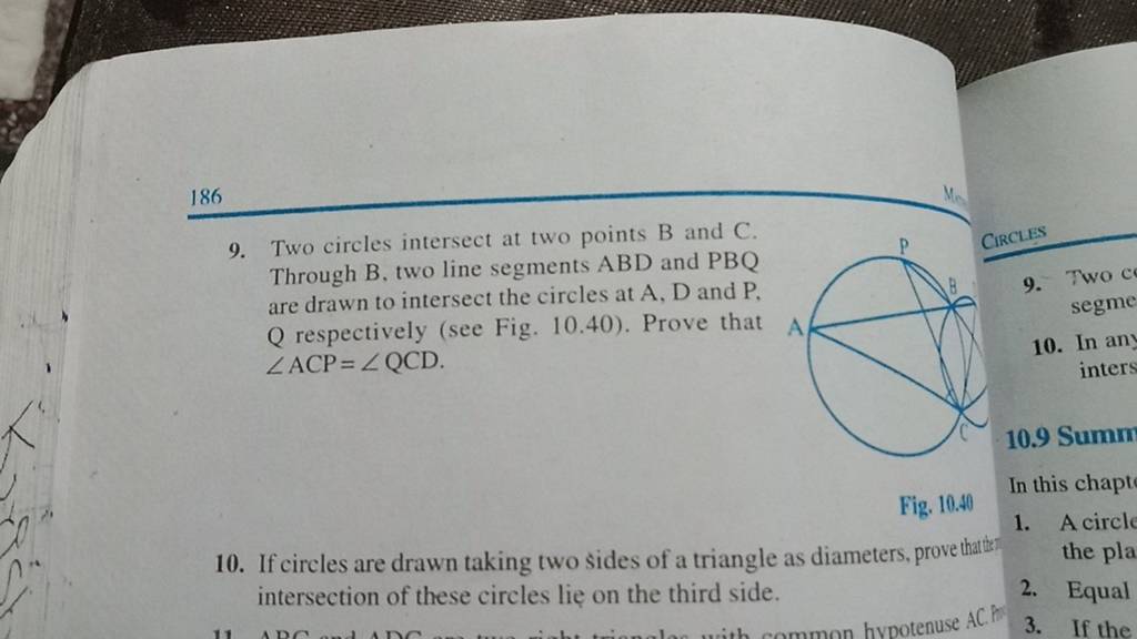 186 9. Two Circles Intersect At Two Points B And C. Through B, Two Line S..