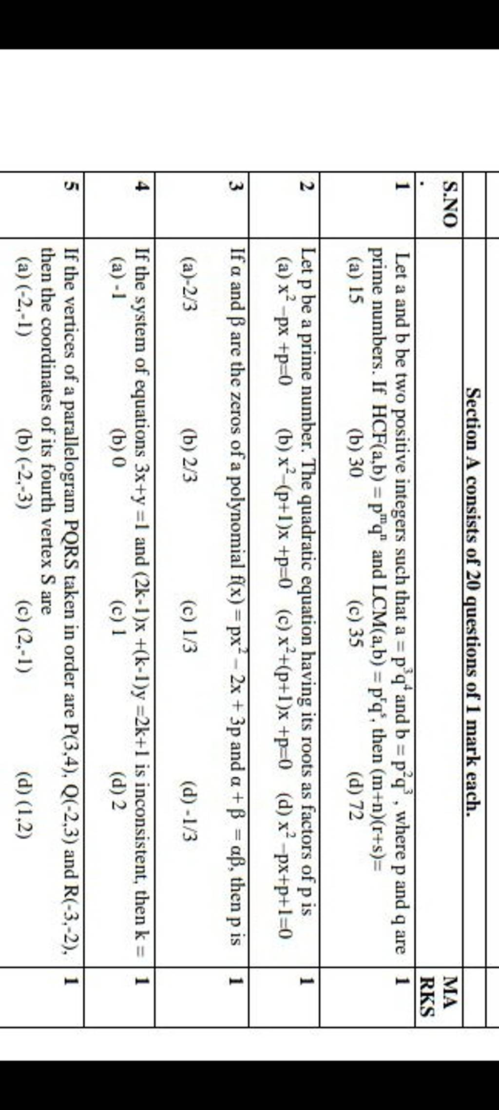 S.NO 1 2 3 4 5 Section A Consists Of 20 Questions Of 1 Mark Each. Let A A..