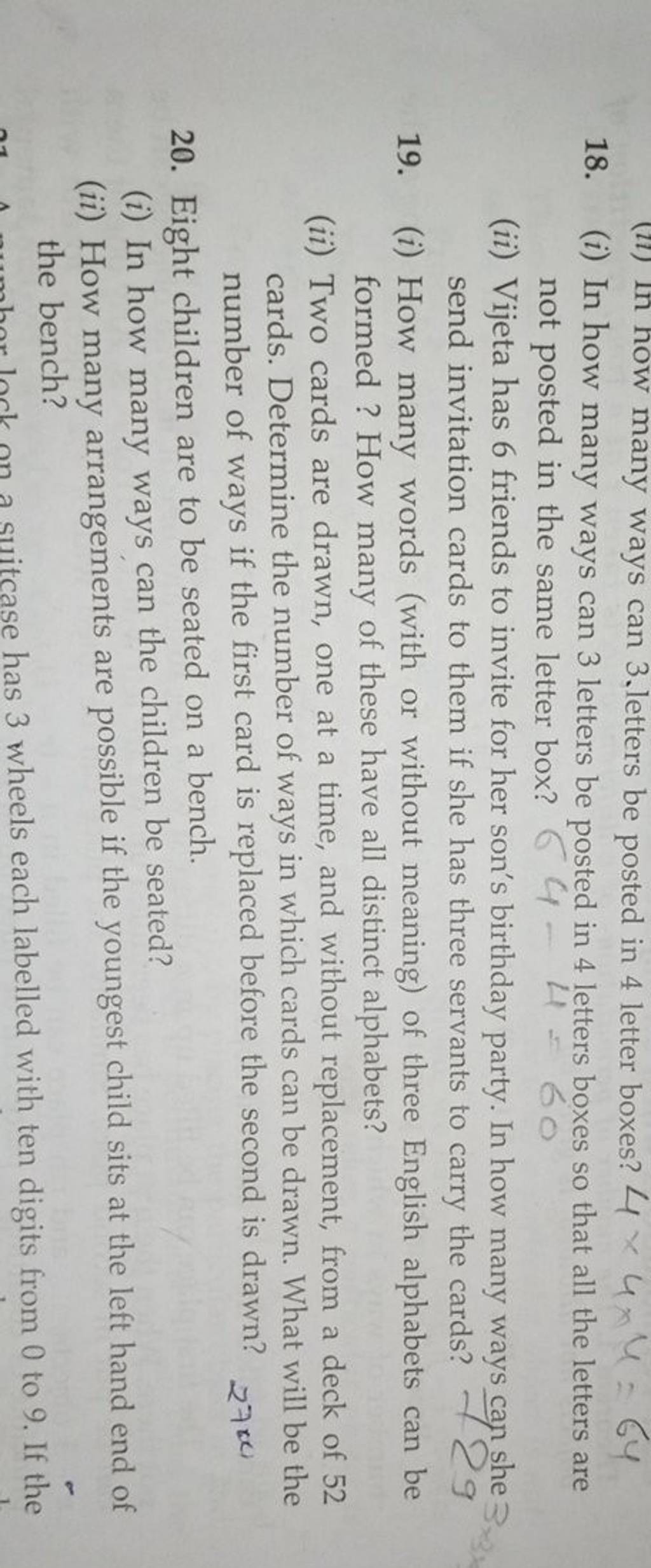 18. (i) In how many ways can 3 letters be posted in 4 letters boxes so th..