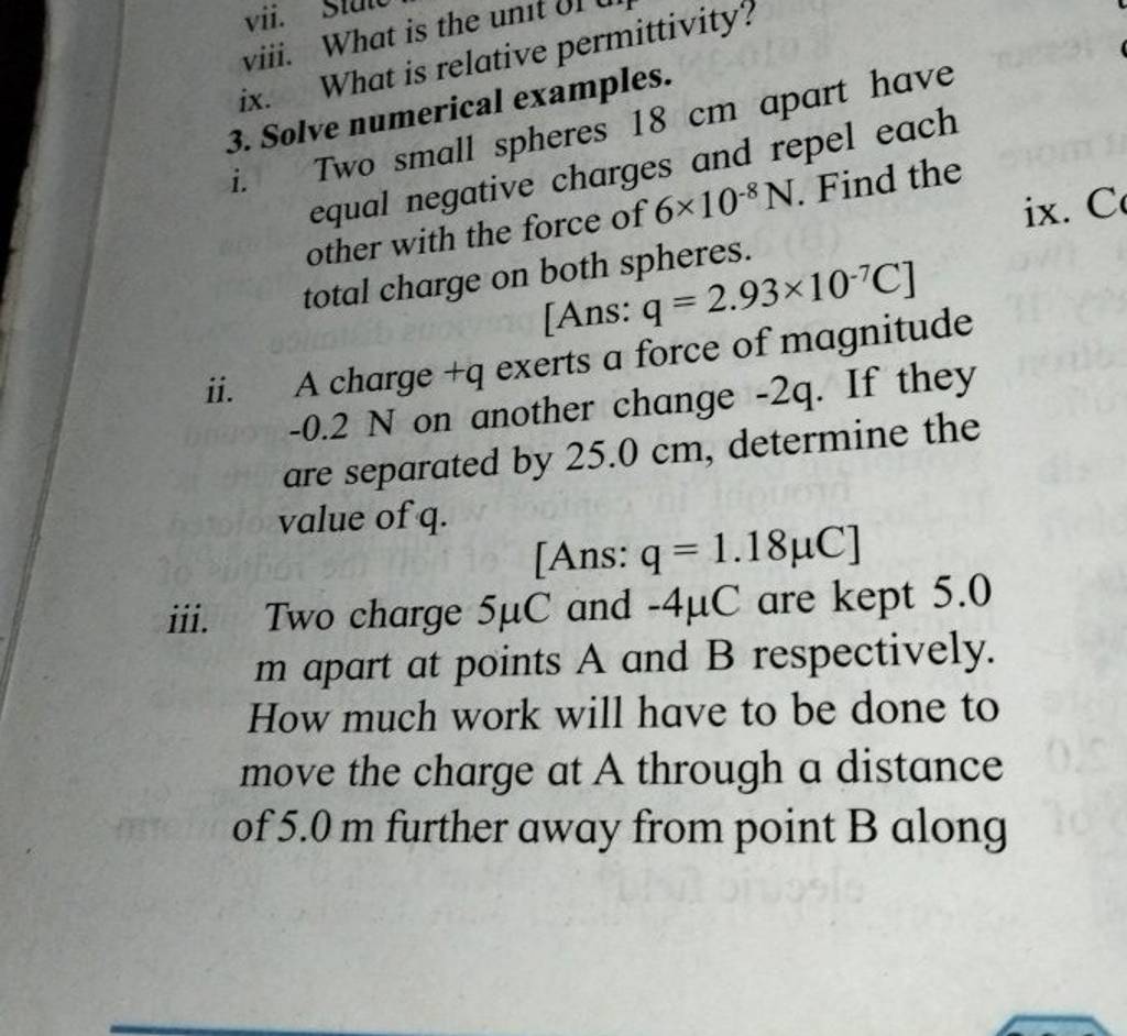 viii. What is the unit permittivity? ix. What is relative permittivity i...
