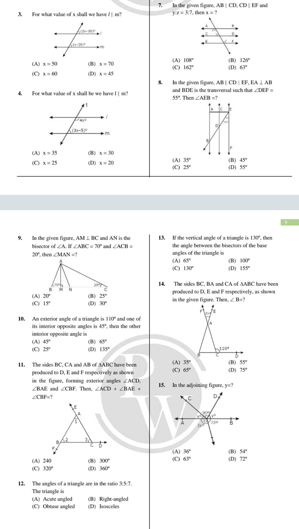 7. In the given figure, AB∥CD,CD∥EF and 3. For what value of x shall we h..