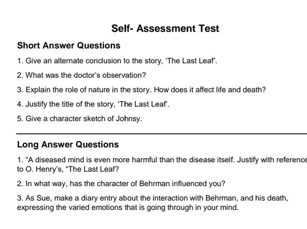 Short  Long Answer Question  The Last Leaf  English Class 9 PDF Download