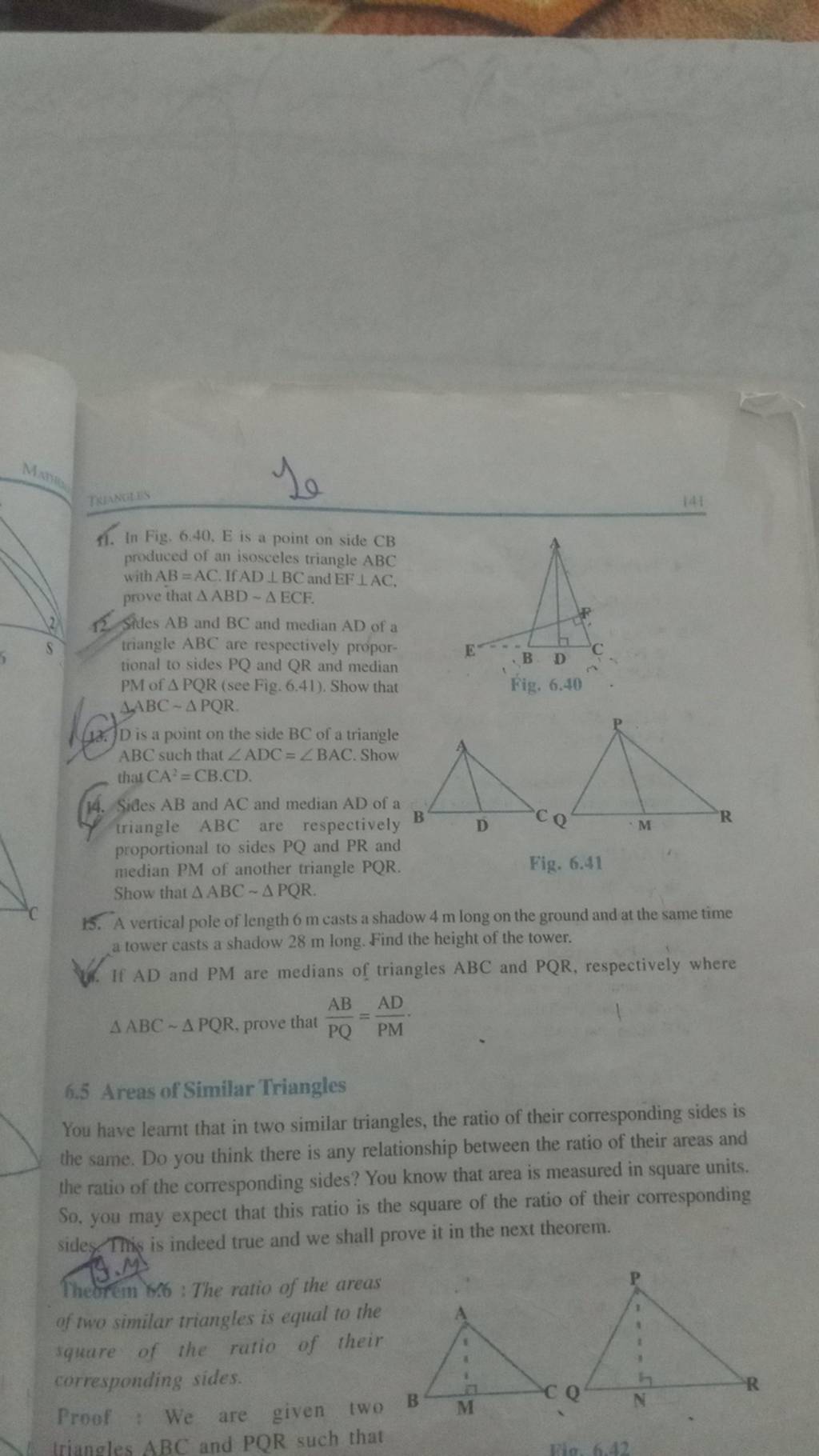 F1 In Fig 6 40 E Is A Point On Side Cb Produced Of An Isosceles Triang