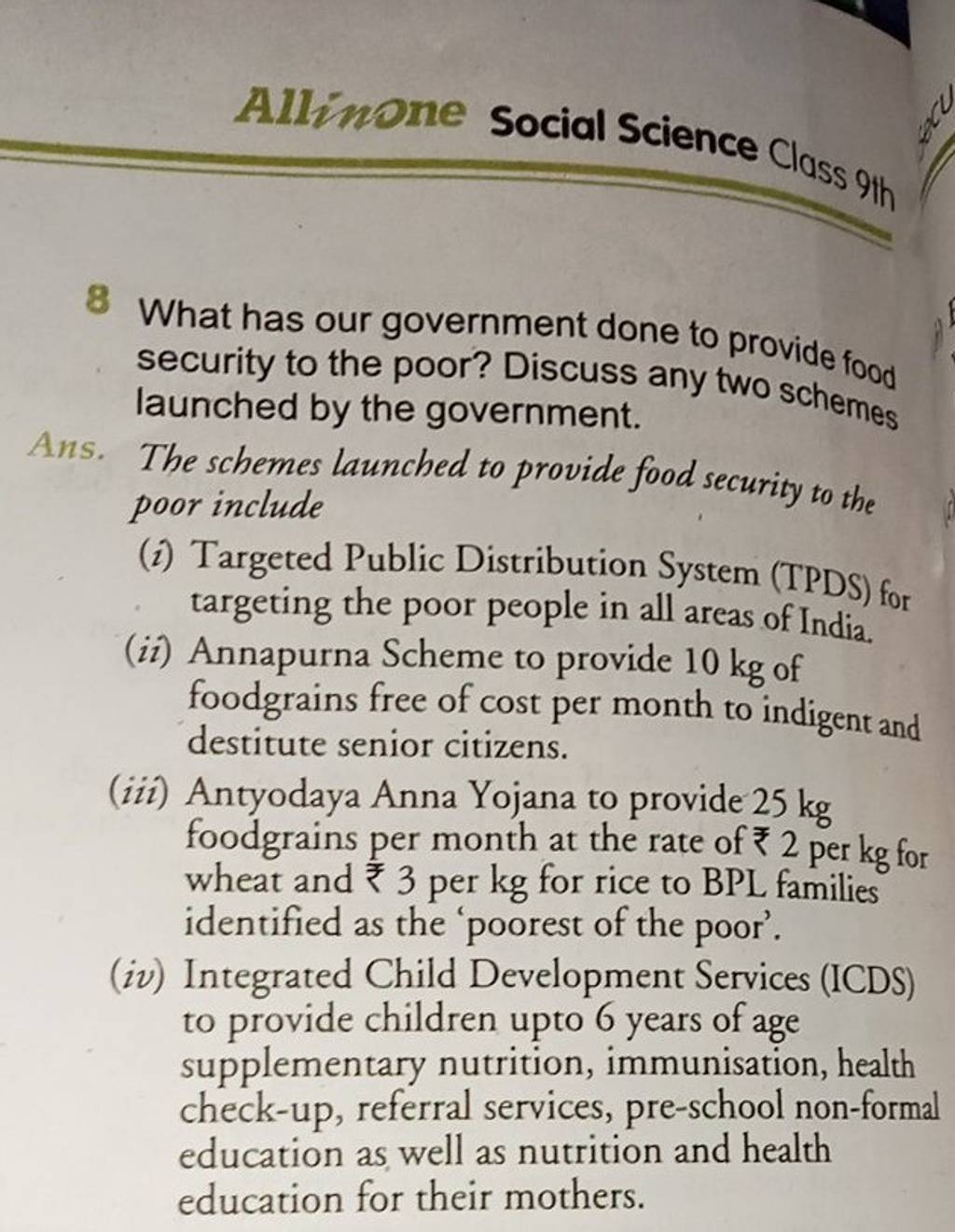 All none social science class 9th 8 what has our government done to provi 