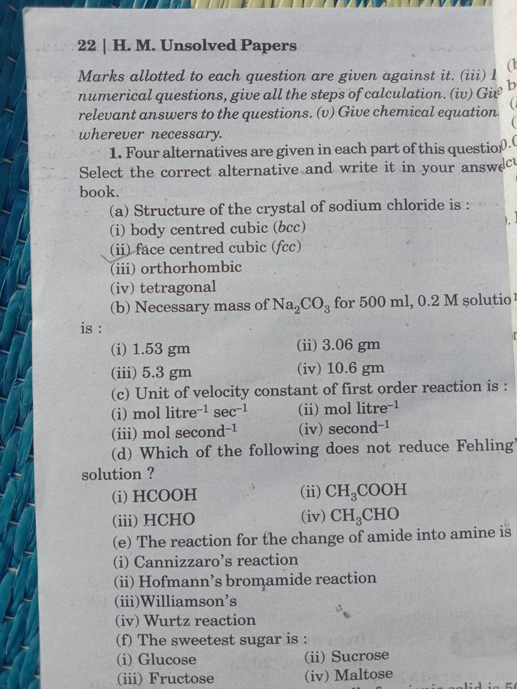 Unit of velocity constant of first order reaction is Filo