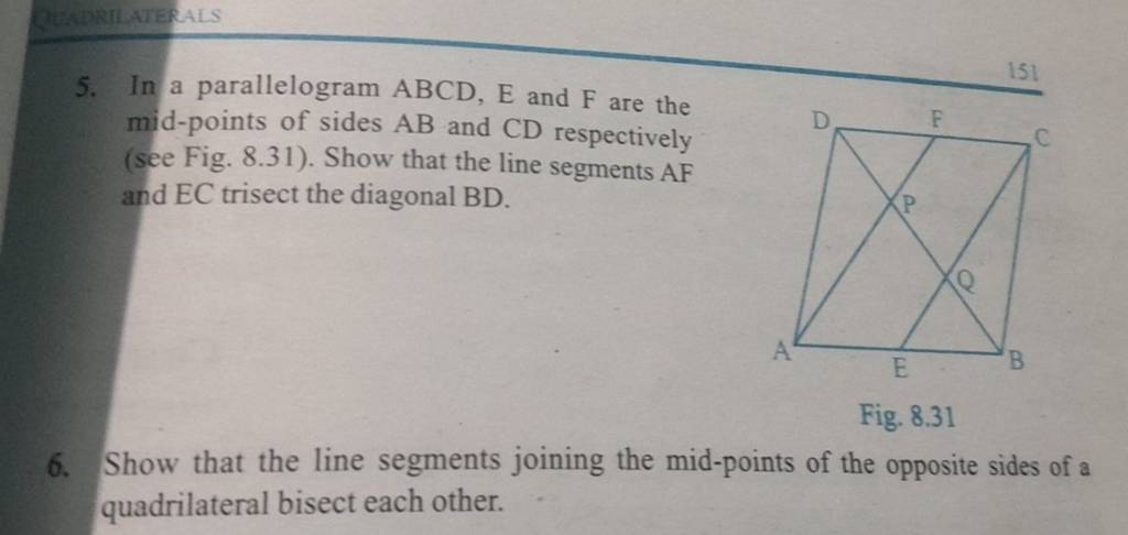 5 In A Parallelogram Abcde And F Are The Mid Points Of Sides Ab And Cd 9501