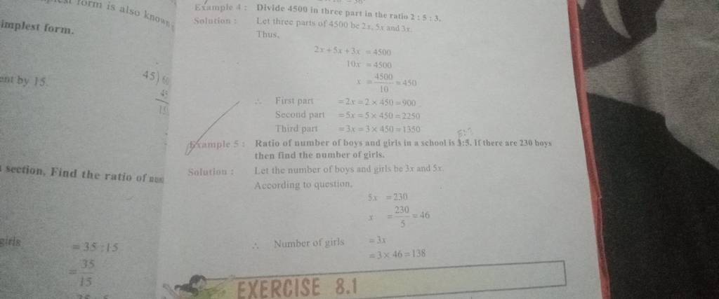 Example 4 Divide 4500 In Three Part In The Ratio 2 5 3 Implest Form So 