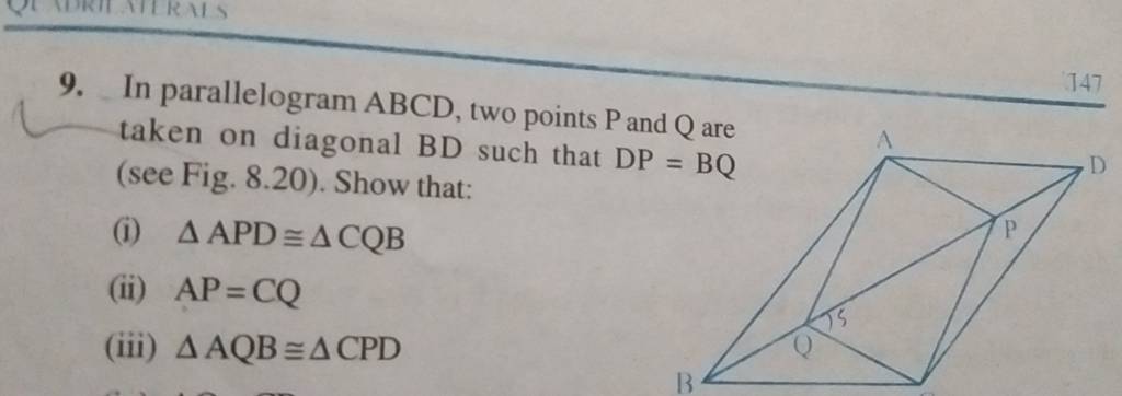 9 In Parallelogram Abcd Two Points P And Q Are Taken On Diagonal Bd Suc 5878
