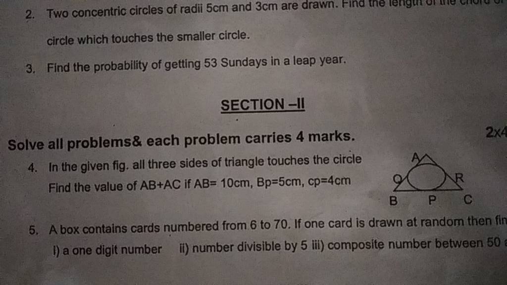 two concentric circles of radii 5cm and 3cm are drawn