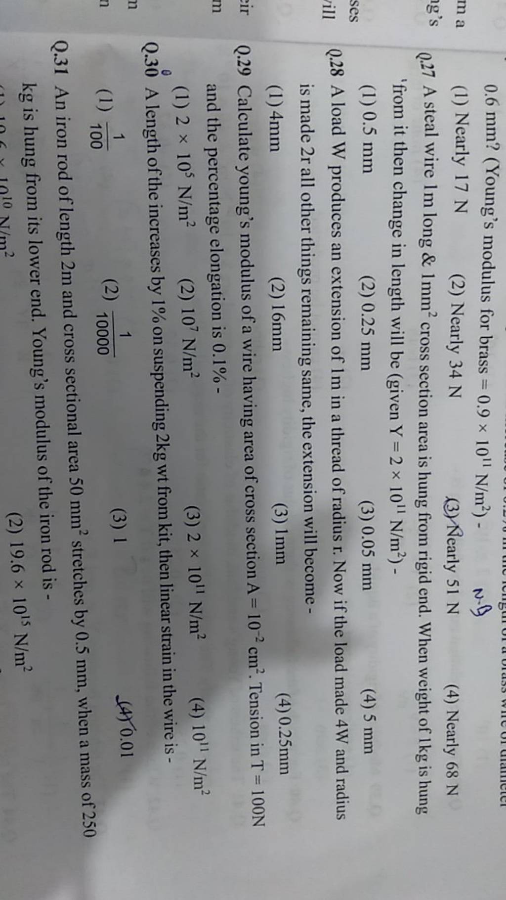 0.6 mm ? (Young's modulus for brass =0.9×1011 N/m2 ) N⋅ ) Filo