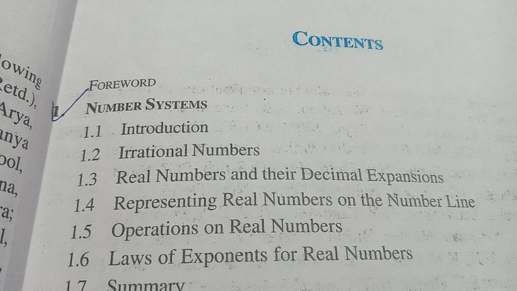 ContentsFOREWORD1. NUMBER SYSTEMS1.1 Introduction1.2 Irrational Number