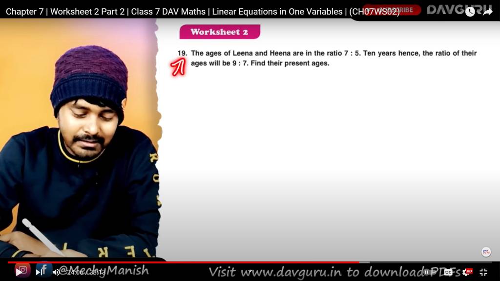 Chapter 7∣ Worksheet 2 Part 2 Class 7 DAV Maths Linear Equations in O
