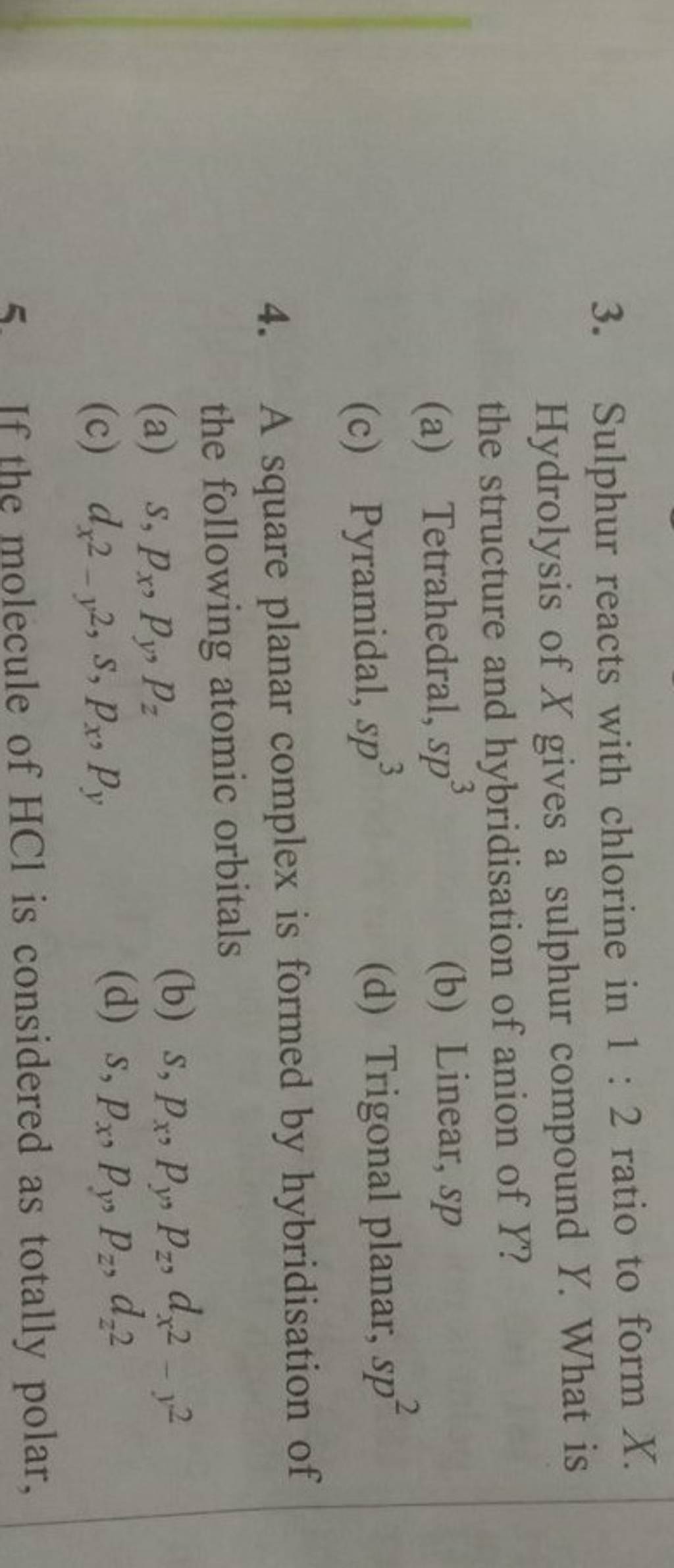 Sulphur reacts with chlorine in 12 ratio to form X. Hydrolysis of X give..