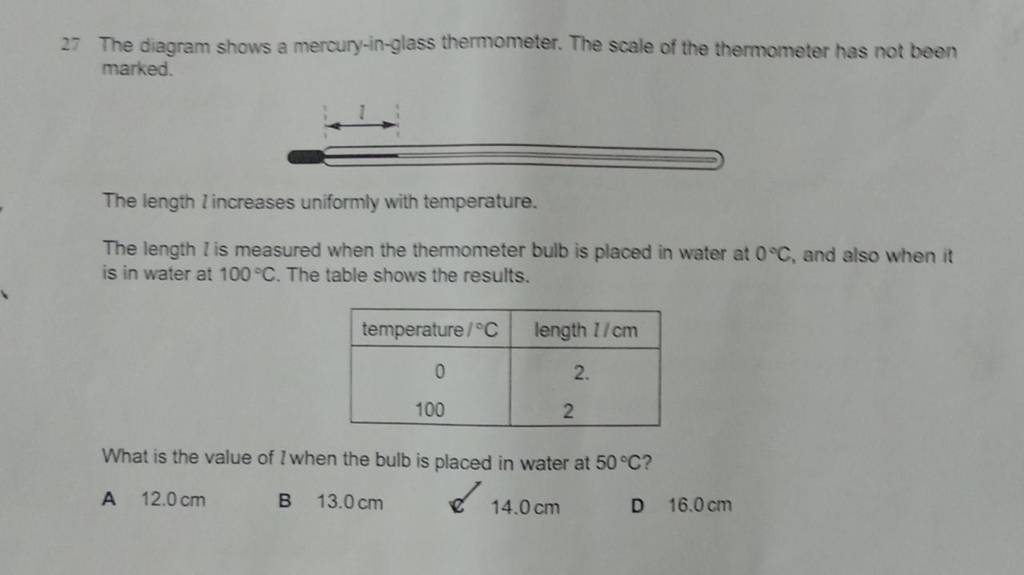 27 The Diagram Shows A Mercury In Glass Thermometer The Scale Of The The