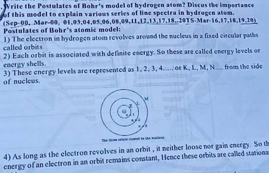 write the postulates of bohr's model of hydrogen atom class 12