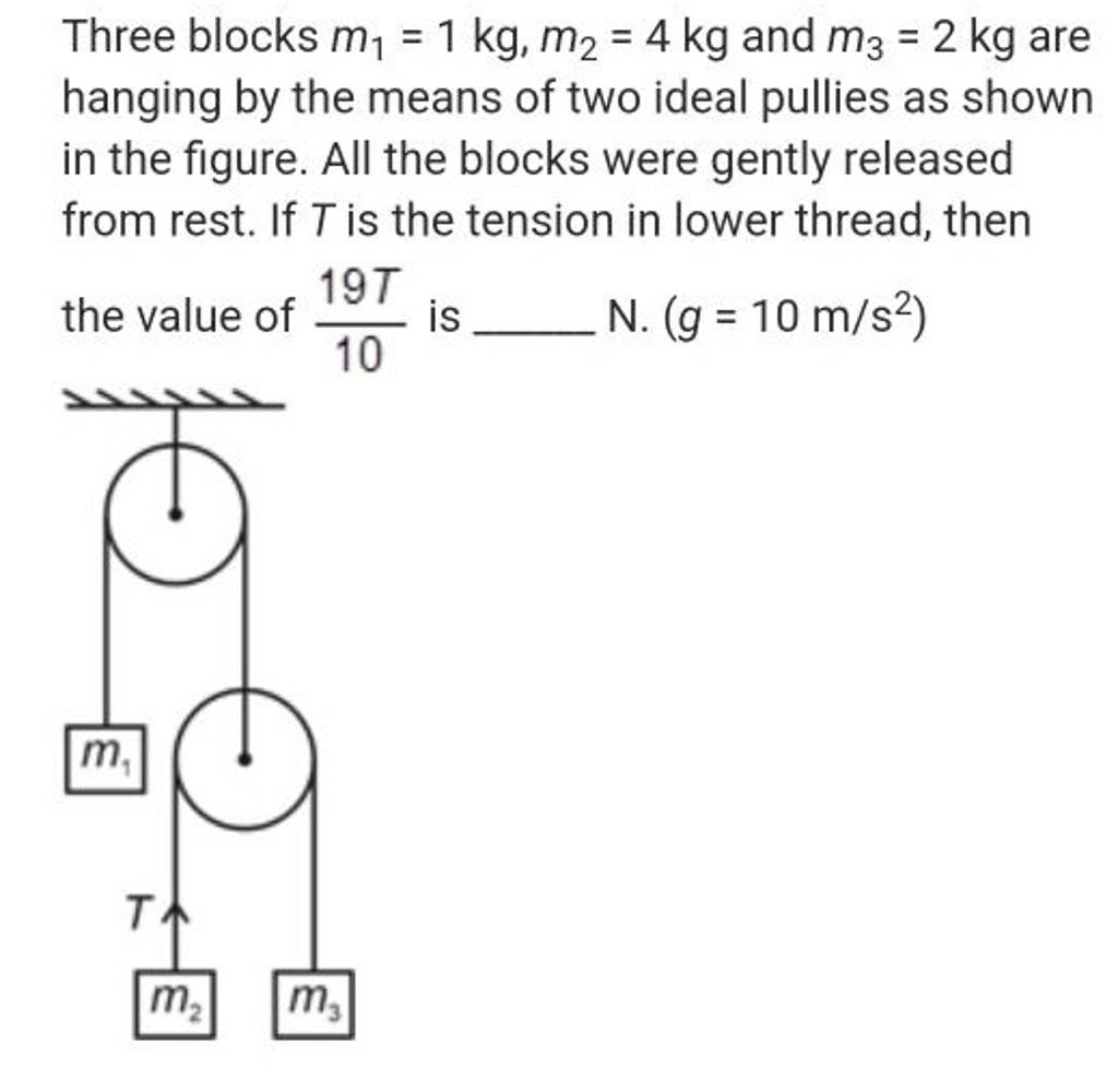 three-blocks-m1-1-kg-m2-4-kg-and-m3-2-kg-are-hanging-by-the-means-of-t