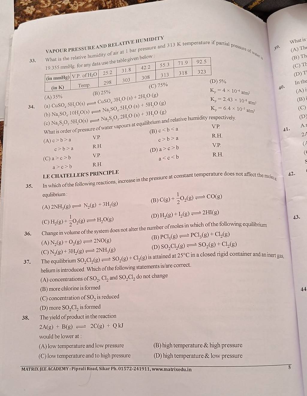 what-is-order-of-pressure-of-water-vapours-at-equilirio-filo