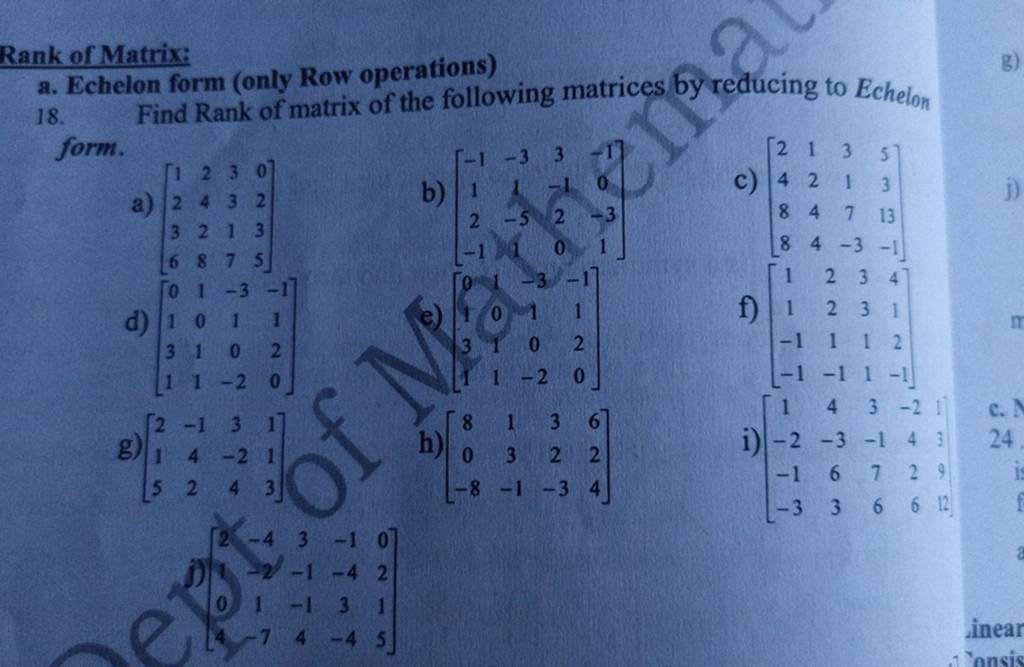 Rank Of Matrix A Echelon Form Only Row Operations 18 Find Rank Of Ma 2375