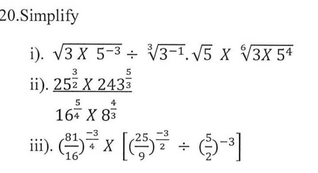 20-simplify-i-3x5-3-33-1-5-63x54-ii-1645-834-2523-24335-iii