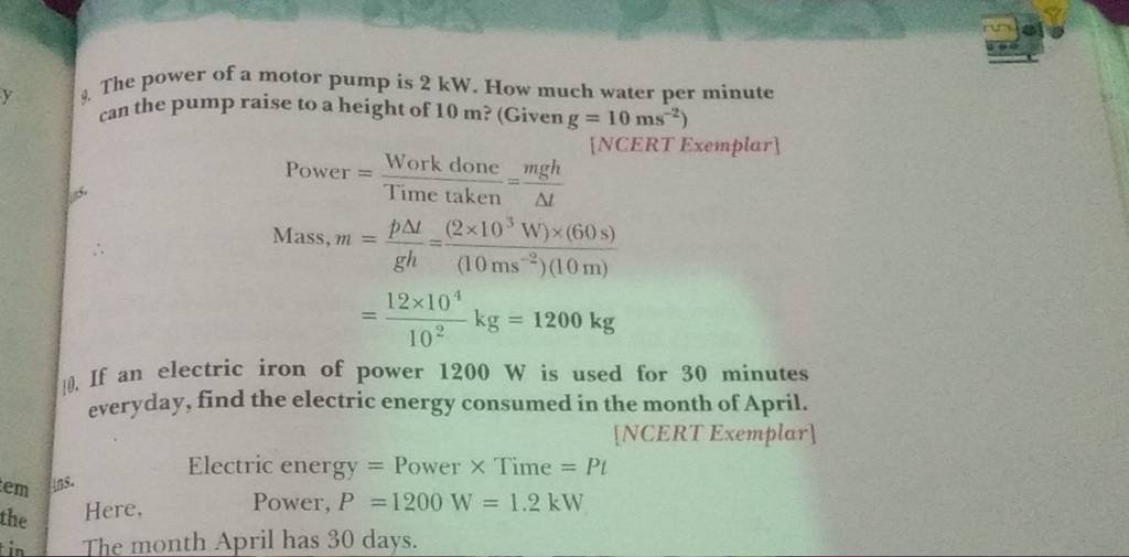 9. The power of a motor pump is 2 kW. How much water per minute can the p..