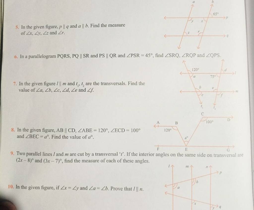 5. In The Given Figure, P∥q And A∥b. Find The Measure Of ∠r,∠y,∠Ξ And ∠r