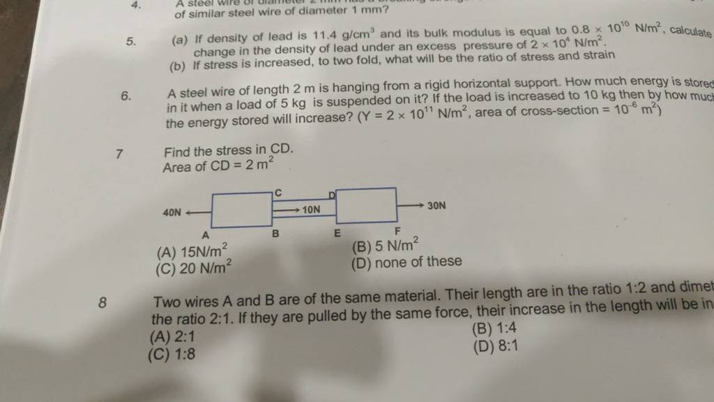 A steel wire of length 2 m is hanging from a rigid horizontal support. Ho..