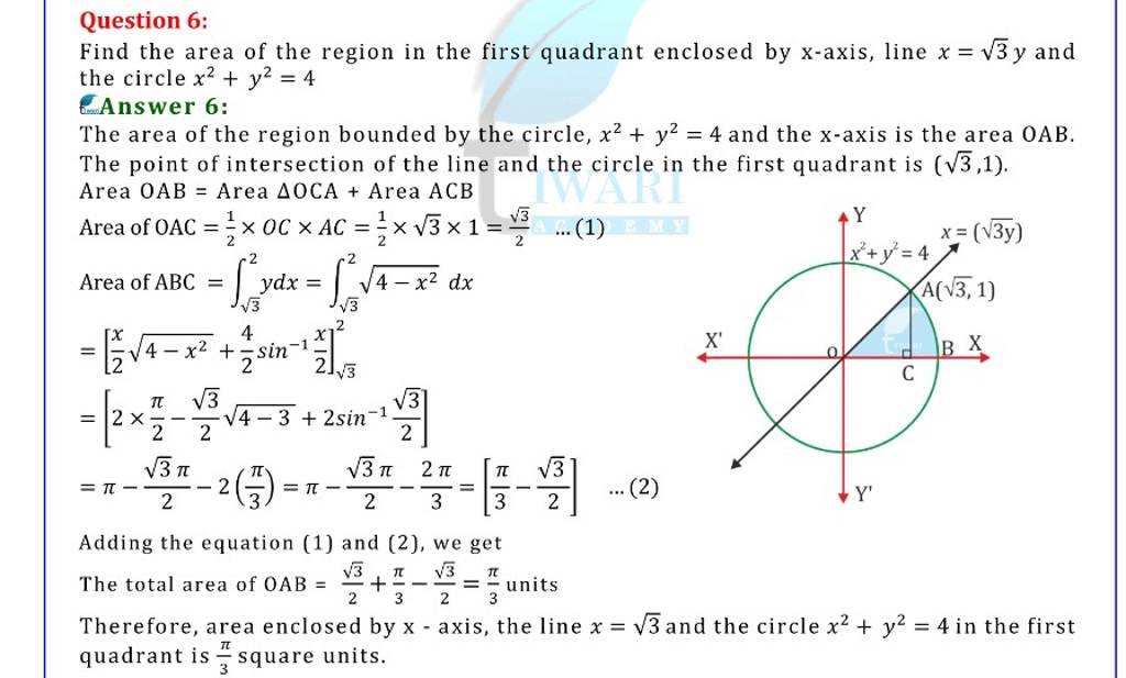 Find the area of the region in the first quadrant enclosed by x-axis, lin..