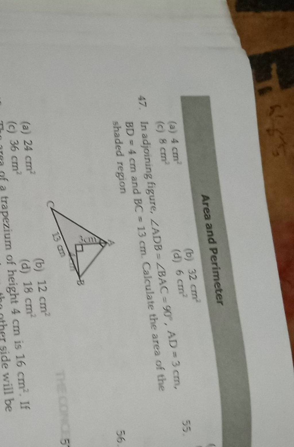 Area and Perimeter (b) 32 cm2 (a) 4 cm2 (d) 6 cm2 (c) 8 cm2 BD=4 cm and B..