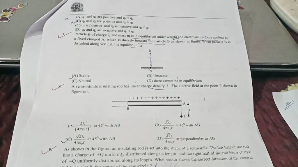 Particle B Of Charge Q And Mass M Is In Equilibrium Under Weight And Elec..