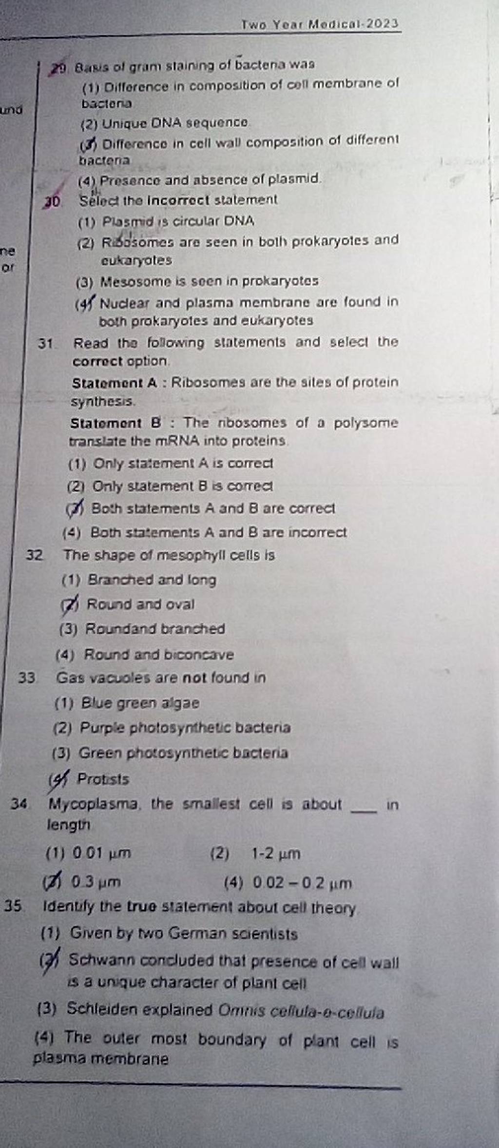 34 Mycoplasma, the smallest cell is about length | Filo