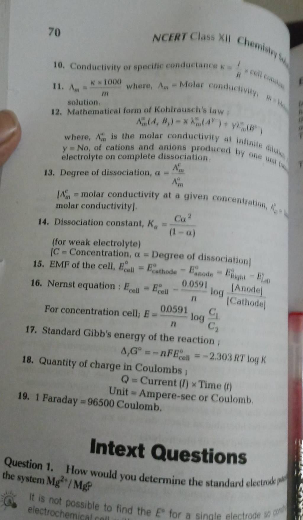 NCERT Class XII Chemistry 4 y solution. 12. Mathematical form of Kohiraus..