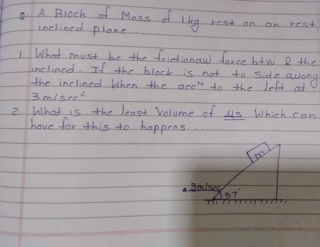 Q. A Block of Mass of 1 kg rest on an rest inclined plane..
1. What mu