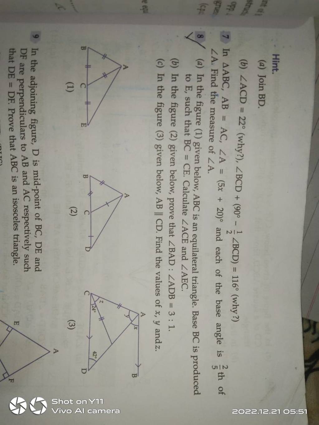 Hint. (a) Join BD. (b) ∠ACD=22∘ (why?), ∠BCD+(90∘−21 ∠BCD)=116∘ (why?) 7