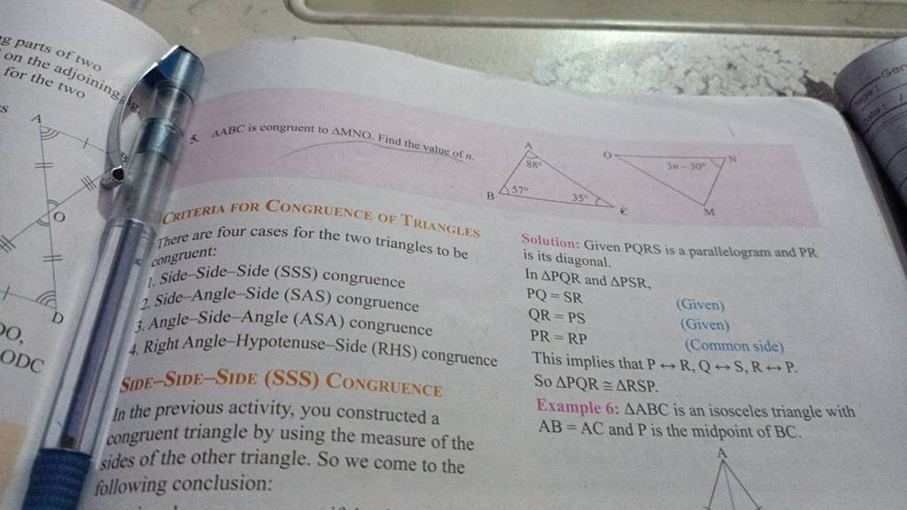 CRITERIA FOR CONGRUENCE OF TRIANGLES Solution Given PQRS is a parallelog..
