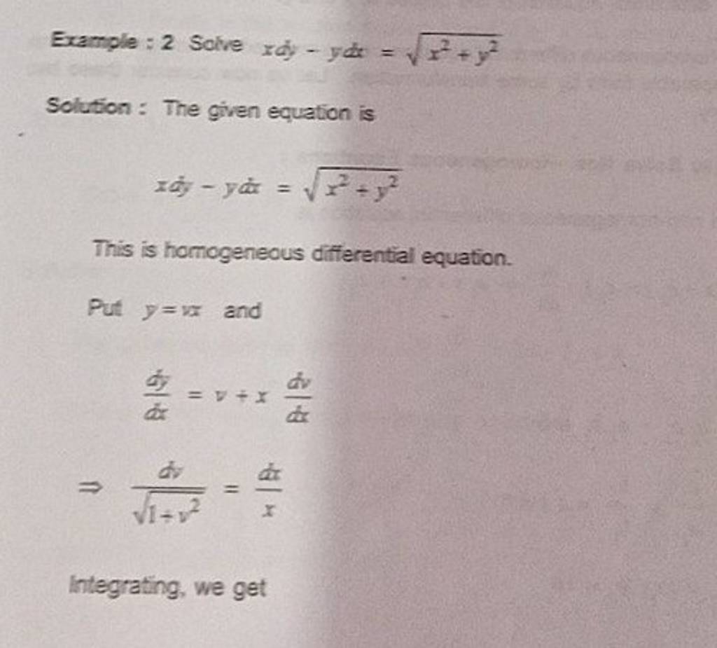 Example 2 Solve Xdy−ydxx2y2 Solution The Given Equation Is Xd2y−yd 6158