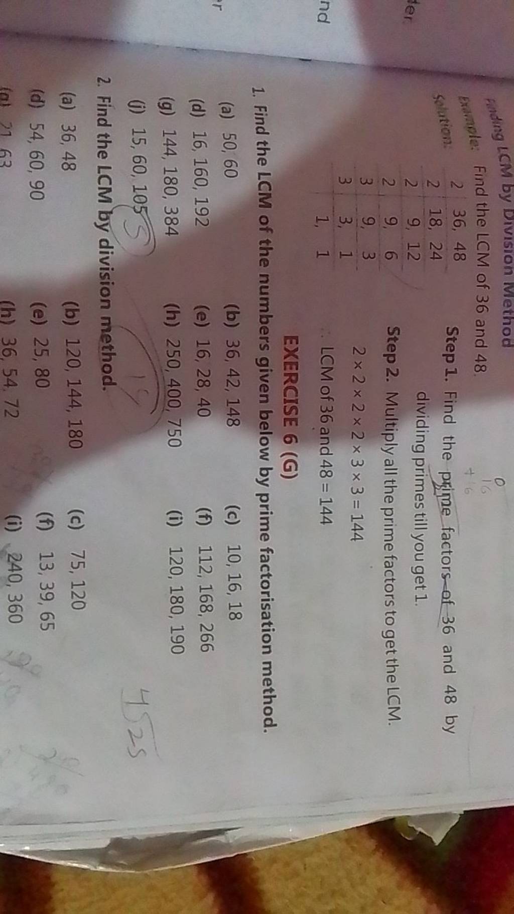 pinding LCM by Division IVethod Exwmole: Find the LCM of 36 and 48 . Solu..